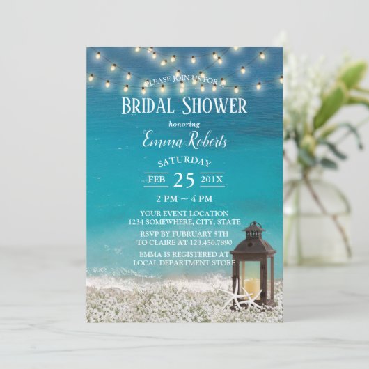 Rustic Beach Lantern String Lights Vrijgezellenfee Kaart (Staand voorkant)