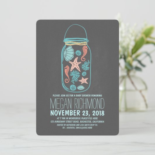 Rustic Beach Mason Jar Seaside Baby shower Kaart (Staand voorkant)