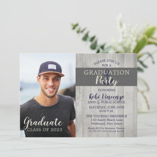 Rustic Beach Nautical Photo Graduparty Kaart (Staand voorkant)