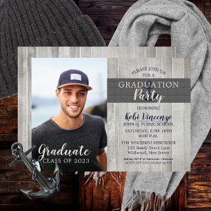 Rustic Beach Nautical Photo Graduparty Kaart