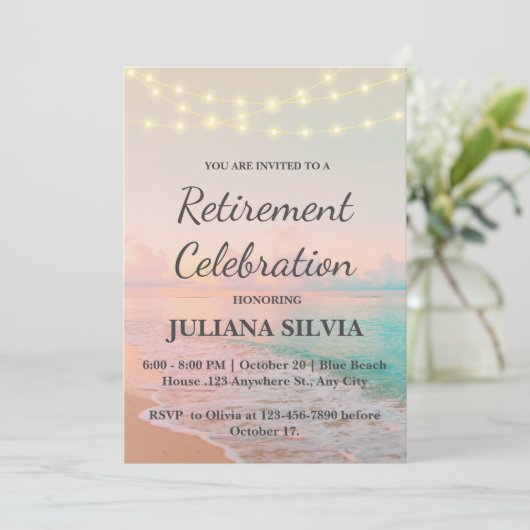 Rustic Beach Retirement Party Kaart (Staand voorkant)