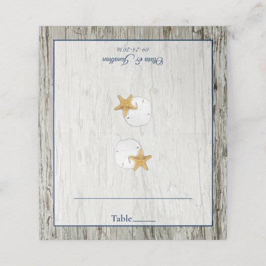 Rustic Beach Sand Dollar Driftwood Weddenschap Plaatskaartje (Buitenkant ongevouwen)