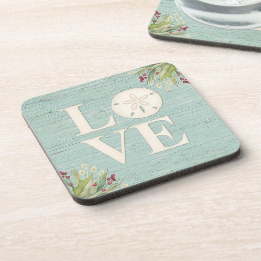 Rustic Beach Sand Dollar Square Bier Onderzetter (Linkerzijde)