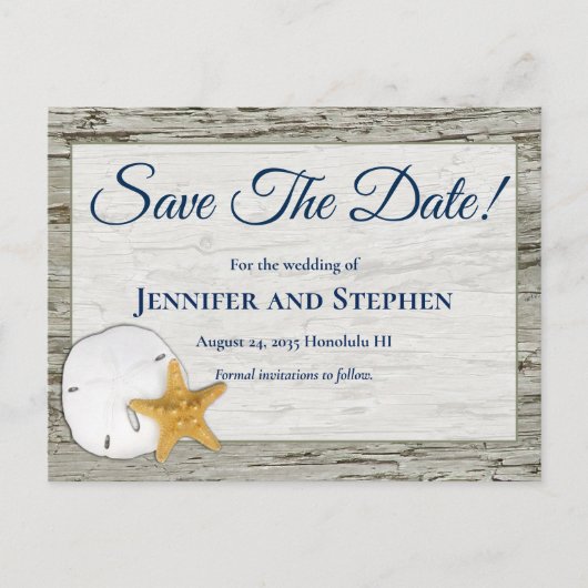 Rustic Beach Sand Dollar Wedding Save the Date Aankondigingskaart (Voorkant)