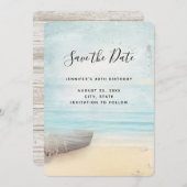 Rustic Beach Scene met Boat & Lighthouse Save The Date (Voorkant / Achterkant)