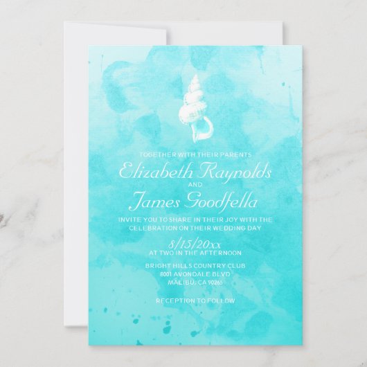 Rustic Beach Seashells Destination Wedding Invite Kaart (Voorkant)