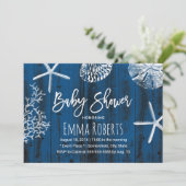 Rustic Beach Seashells Navy Blue Baby shower Kaart (Staand voorkant)