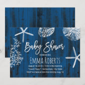 Rustic Beach Seashells Navy Blue Baby shower Kaart (Voorkant / Achterkant)