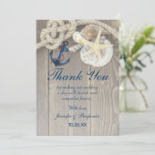 Rustic Beach Shell Navy Anchor Nautical Wedding Bedankkaart (Staand voorkant)