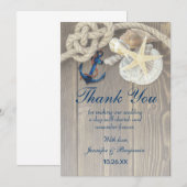 Rustic Beach Shell Navy Anchor Nautical Wedding Bedankkaart (Voorkant / Achterkant)