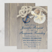 Rustic Beach Shell Navy Anchor Nautical Wedding Kaart (Voorkant / Achterkant)