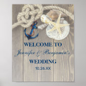 Rustic Beach Shell Navy Anchor Nautical Wedding Poster (Voorkant)