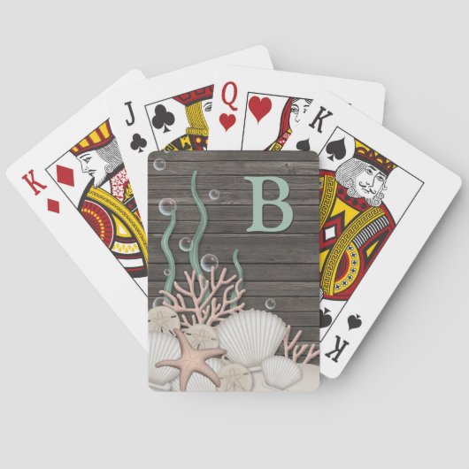 Rustic Beach Shells & Wood Monogram Playing Cards Speelkaarten (Achterkant)