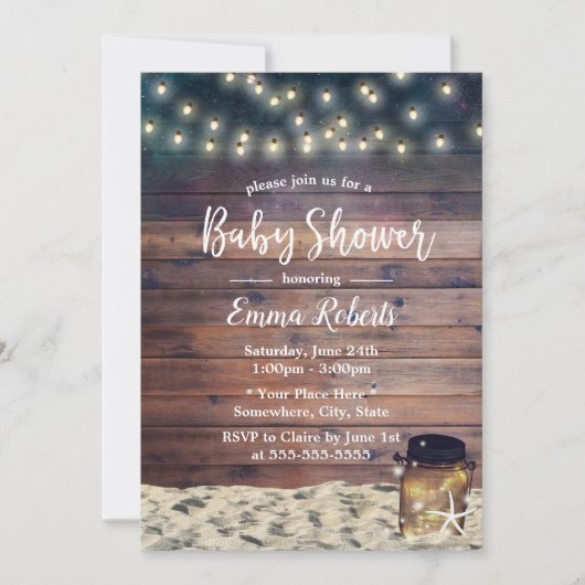 Rustic Beach Starfish Mason Jar Baby shower Kaart (Voorkant)