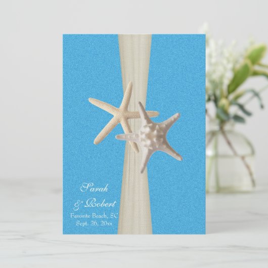 Rustic Beach Starfish Ocean Wave Wedding Kaart (Staand voorkant)