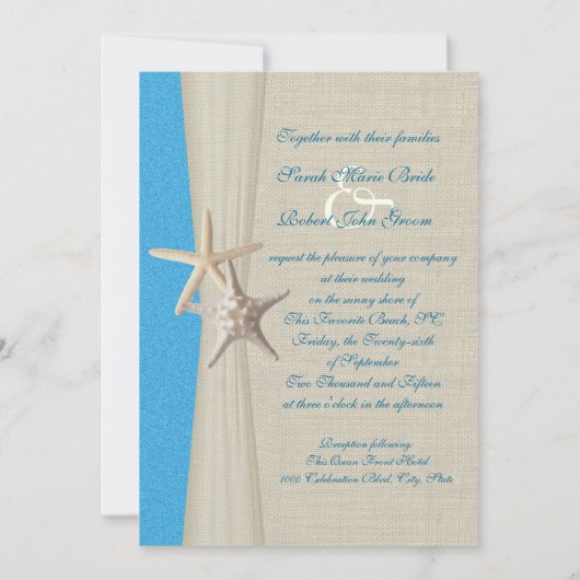 Rustic Beach Starfish Ocean Wave Wedding Kaart (Achterkant)