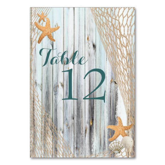 Rustic Beach Starfish Tafel Kaart (Voorkant)