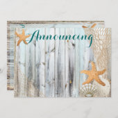 Rustic Beach Starfish Wedding Annoucement Kaart (Voorkant / Achterkant)