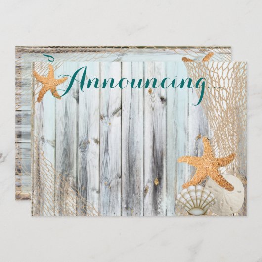 Rustic Beach Starfish Wedding Annoucement Kaart (Voorkant / Achterkant)