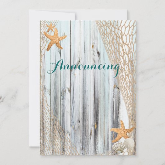 Rustic Beach Starfish Wedding Annoucement Kaart (Voorkant)