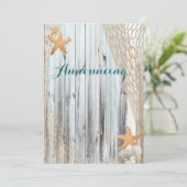 Rustic Beach Starfish Wedding Annoucement Kaart (Staand voorkant)