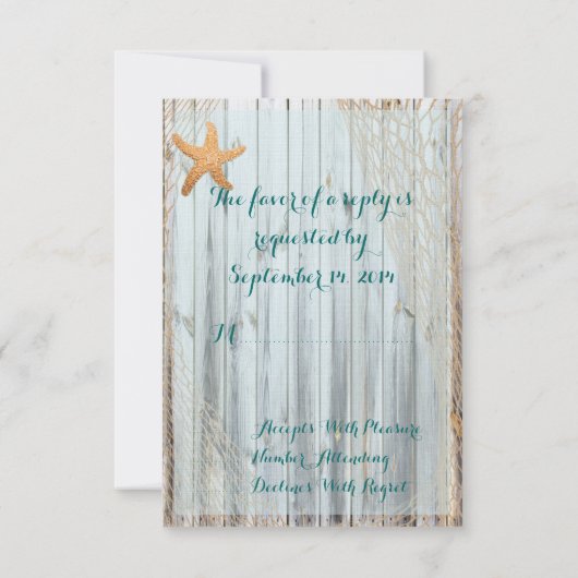 Rustic Beach Starfish Wedding RSVP (Achterkant)
