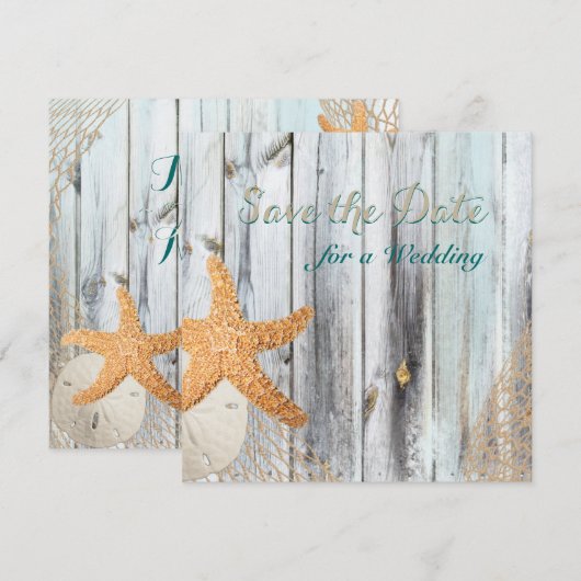 Rustic Beach Starfish Wedding Save the Date (Voorkant / Achterkant)