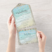 Rustic Beach String Lights Kusthuwelijk All In One Uitnodiging (Afscheurbaar)