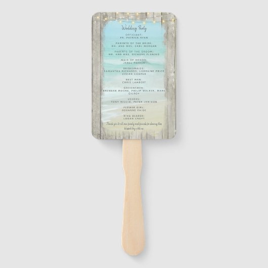 Rustic Beach String Lights Ocean Wedding Program Handwaaier (Achterkant)