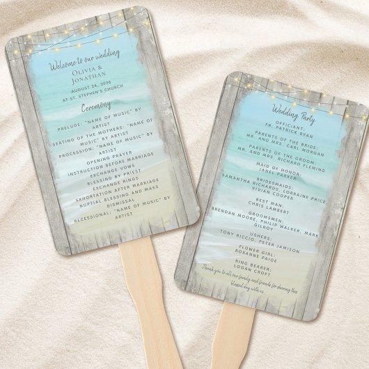Rustic Beach String Lights Ocean Wedding Program Handwaaier