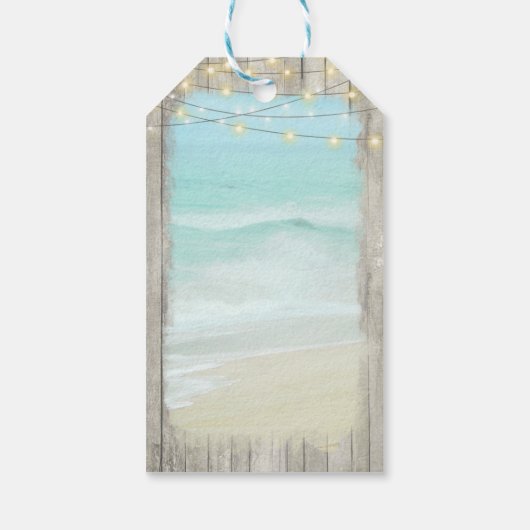 Rustic Beach String Lights Weddenschap Welkom Cadeaulabel (Achterkant)