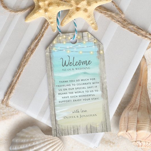 Rustic Beach String Lights Weddenschap Welkom Cadeaulabel