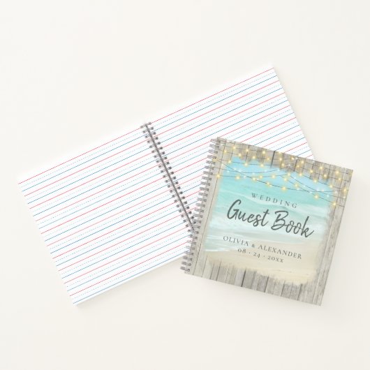 Rustic Beach String Lights Wedding Guest Book Notitieboek (Binnen)