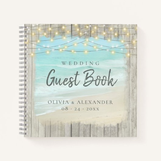 Rustic Beach String Lights Wedding Guest Book Notitieboek (Voorkant)