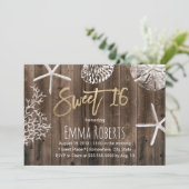 Rustic Beach Sweet 16 Starfish Seashells Birthday Kaart (Staand voorkant)