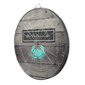 Rustic Beach Turquoise Blue Crab Family Monogram Dartbord (Voorkant Rechts)