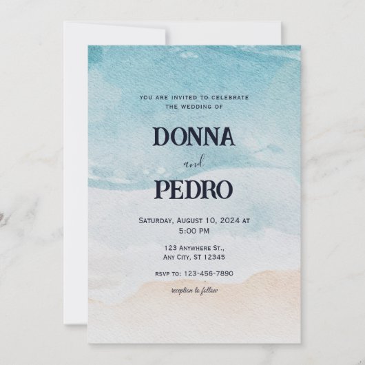 Rustic Beach Waterverf huwelijksuitnodiging Kaart (Voorkant)