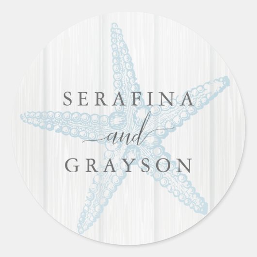 Rustic Beach Wedding Personalized Starfish Ronde Sticker (Voorkant)