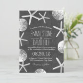 Rustic Beach Wedding Seashells Chalkboard Kaart (Staand voorkant)