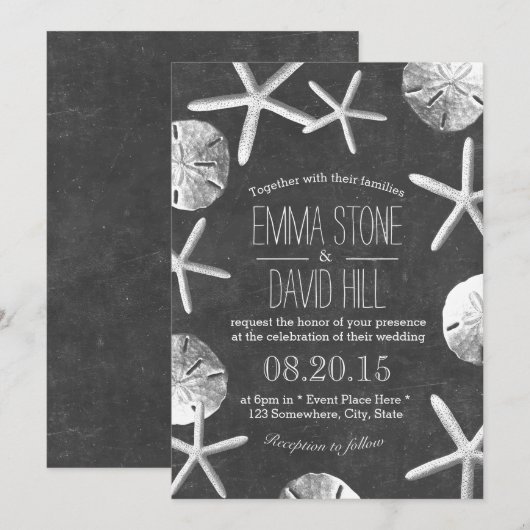 Rustic Beach Wedding Seashells Chalkboard Kaart (Voorkant / Achterkant)