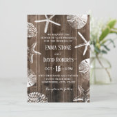 Rustic Beach Wedding Starfish & Seashell Barn Wood Kaart (Staand voorkant)