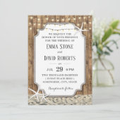 Rustic Beach Wedding Starfish & String Lights Kaart (Staand voorkant)