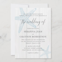 Rustic Beach Wedding Tropical Blue Starfish Invita Kaart