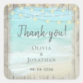 Rustic Beach Wood Coastal Weddenschap Vierkante Sticker (Voorkant)