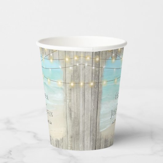 Rustic Beach Wood String Lights Kusthuwelijk Papieren Bekers (Rechts)