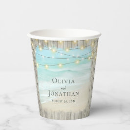 Rustic Beach Wood String Lights Kusthuwelijk Papieren Bekers