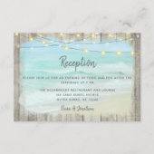 Rustic Beach Wood String Lights Wedding Reception Informatiekaartje (Voorkant)