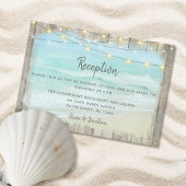 Rustic Beach Wood String Lights Wedding Reception Informatiekaartje