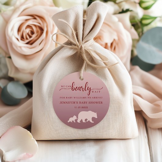 Rustic Bear Baby Shower Pink Forest Theme Bedankjes Labels