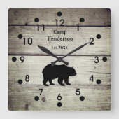 Rustic Bear Camp Acrylic Clock Vierkante Klok (Voorkant)